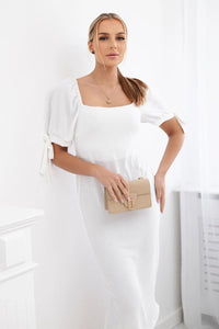 Dress ruffled at the back ART2708 / – Ecru цвет / color | Lexline Fashion