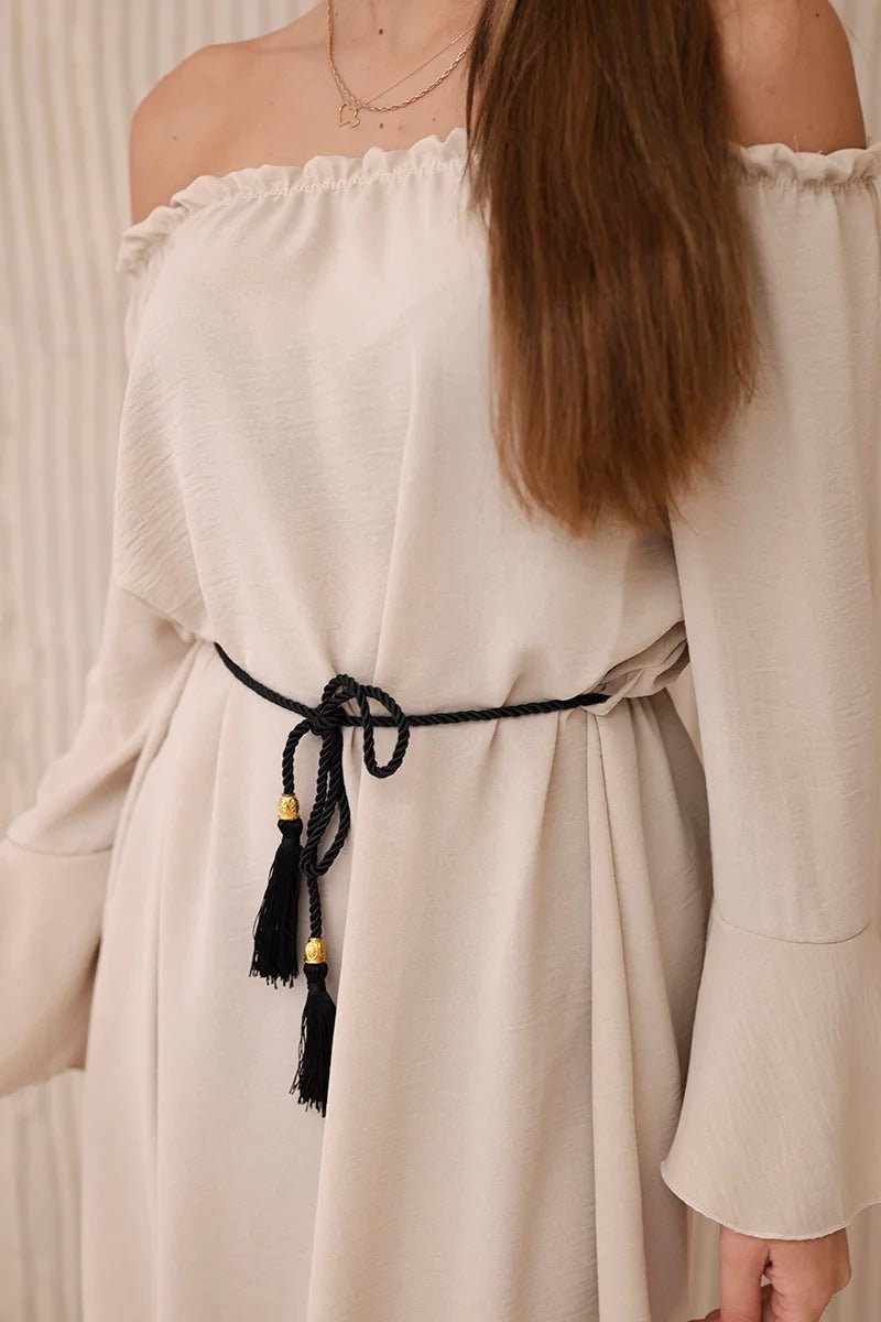 Dress tied at the waist with a drawstring IT - 17 / – Beige цвет / color | Lexline Fashion