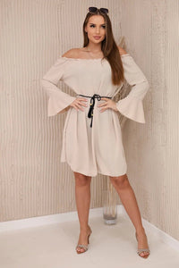 Dress tied at the waist with a drawstring IT - 17 / – Beige цвет / color | Lexline Fashion