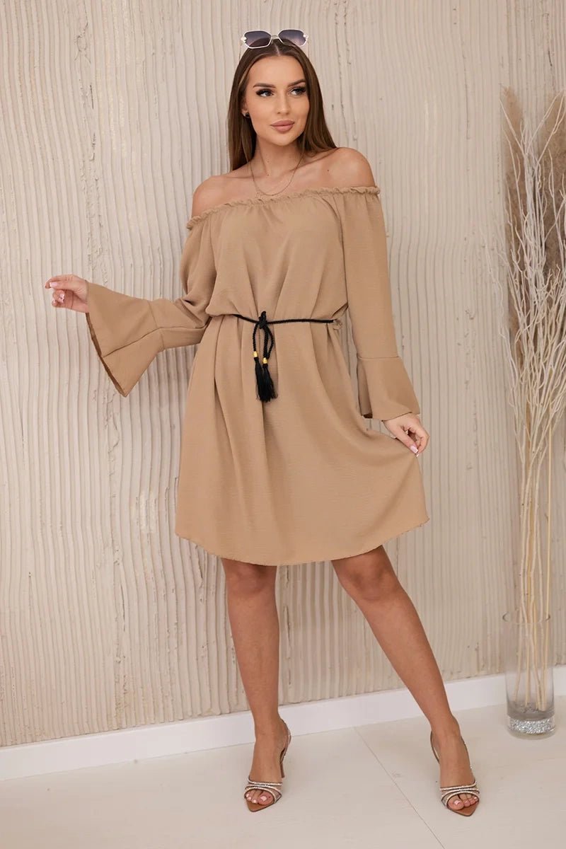 Dress tied at the waist with a drawstring IT - 17 / – Camel цвет / color | Lexline Fashion