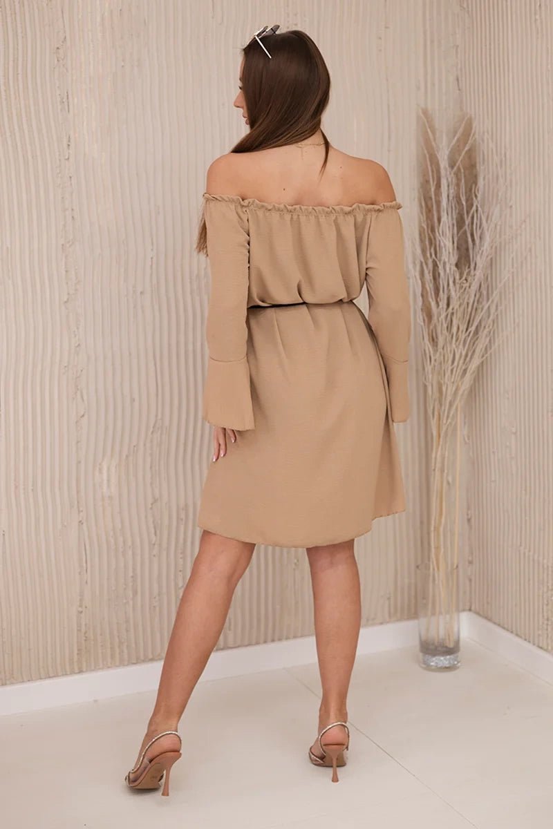 Dress tied at the waist with a drawstring IT - 17 / – Camel цвет / color | Lexline Fashion