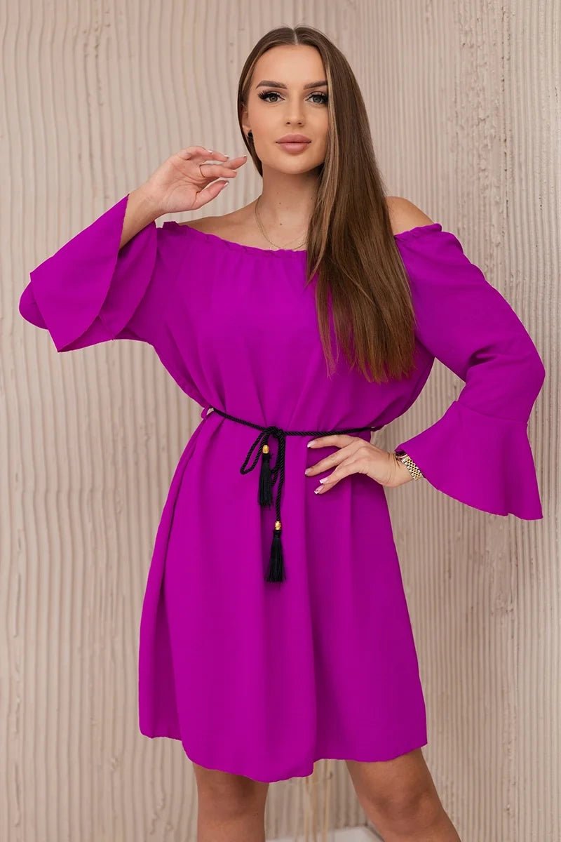 Dress tied at the waist with a drawstring IT - 17 / – Dark || purple цвет / color | Lexline Fashion