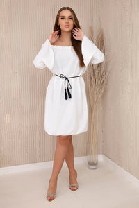 Dress tied at the waist with a drawstring IT - 17 / – Ecru цвет / color | Lexline Fashion
