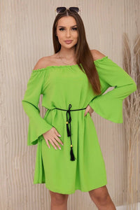 Dress tied at the waist with a drawstring IT - 17 / – Green || Light цвет / color | Lexline Fashion