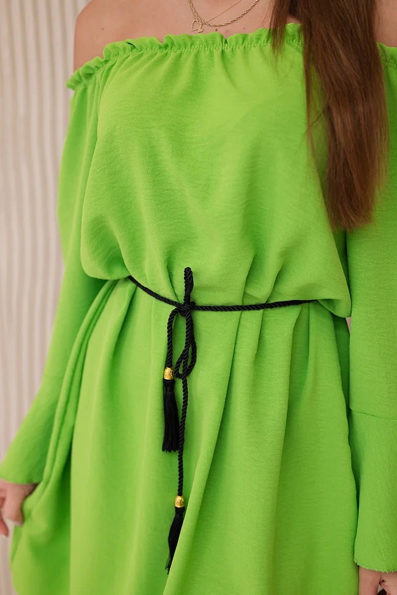 Dress tied at the waist with a drawstring IT - 17 / – Green || Light цвет / color | Lexline Fashion