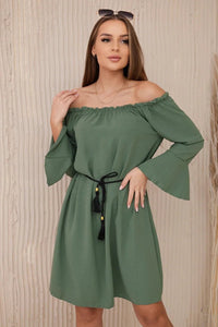 Dress tied at the waist with a drawstring IT - 17 / – Khaki цвет / color | Lexline Fashion