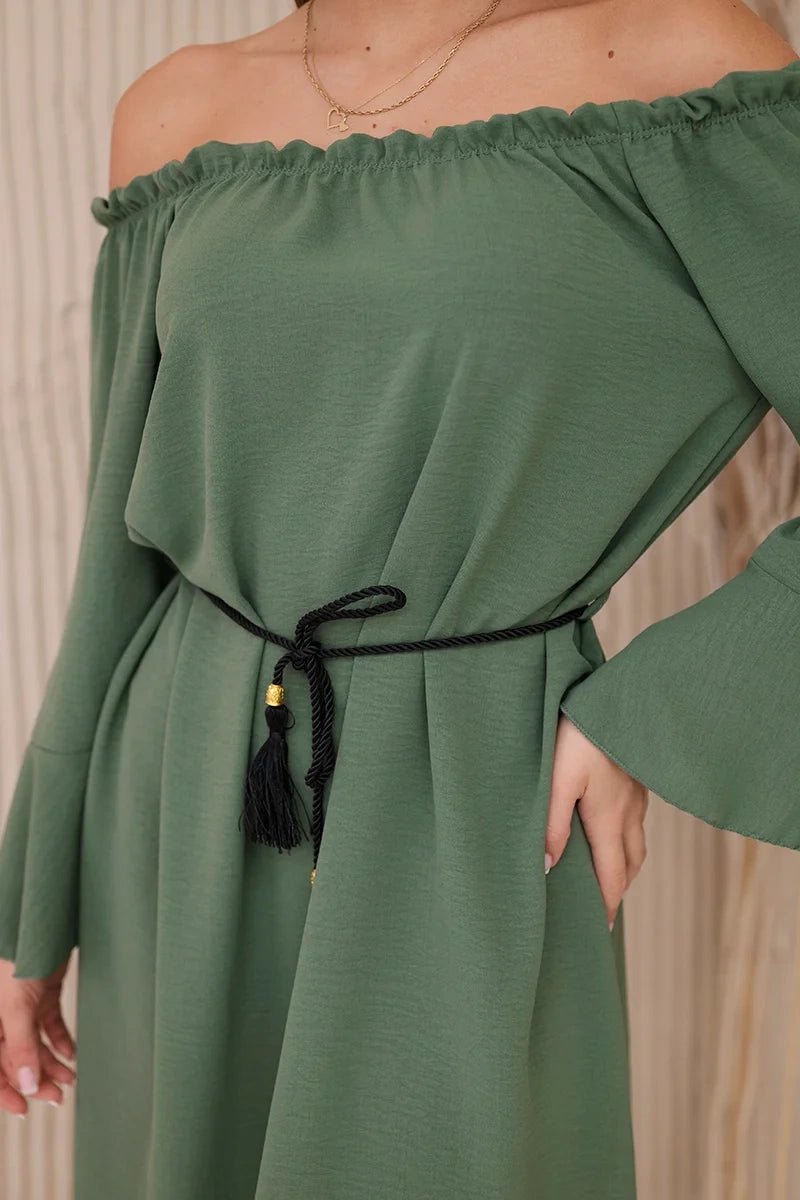 Dress tied at the waist with a drawstring IT - 17 / – Khaki цвет / color | Lexline Fashion