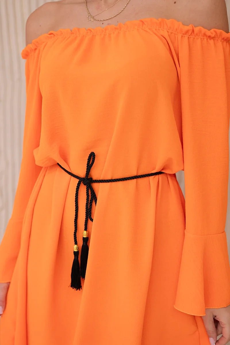 Dress tied at the waist with a drawstring IT - 17 / – Orange цвет / color | Lexline Fashion