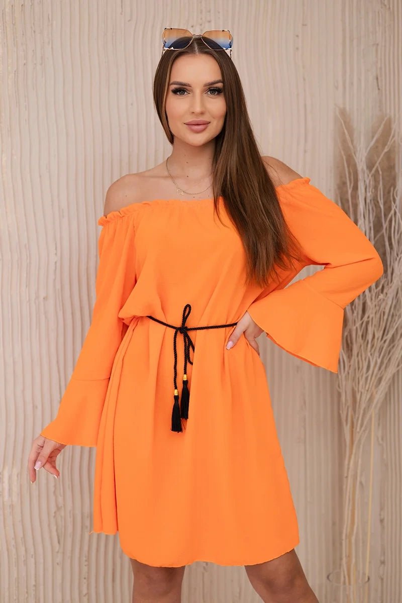 Dress tied at the waist with a drawstring IT - 17 / – Orange цвет / color | Lexline Fashion