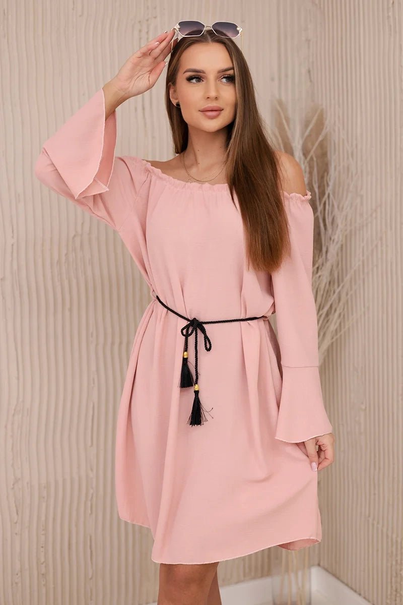 Dress tied at the waist with a drawstring IT - 17 / – Powder цвет / color | Lexline Fashion