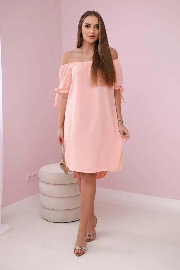 Dress tied on the sleeves 3320 / – Apricot цвет / color | Lexline Fashion