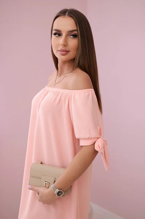 Dress tied on the sleeves 3320 / – Apricot цвет / color | Lexline Fashion
