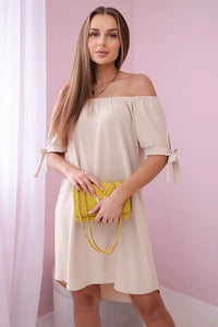 Dress tied on the sleeves 3320 / – Beige цвет / color | Lexline Fashion