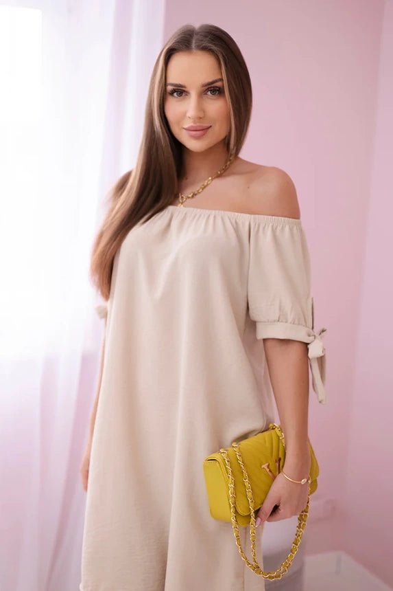 Dress tied on the sleeves 3320 / – Beige цвет / color | Lexline Fashion