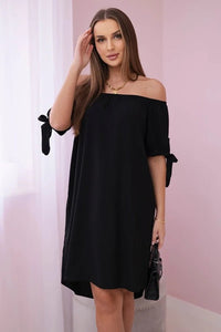 Dress tied on the sleeves 3320 / – Black цвет / color | Lexline Fashion