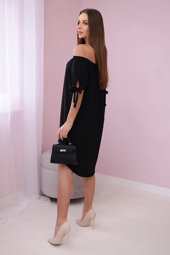 Dress tied on the sleeves 3320 / – Black цвет / color | Lexline Fashion