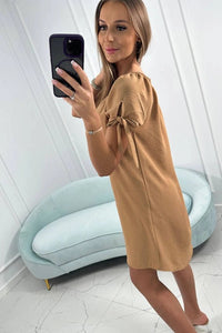 Dress tied on the sleeves 3320 / – Camel цвет / color | Lexline Fashion