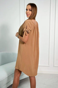 Dress tied on the sleeves 3320 / – Camel цвет / color | Lexline Fashion