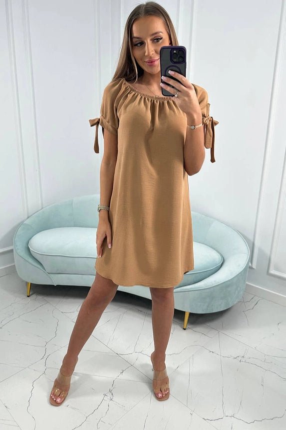 Dress tied on the sleeves 3320 / – Camel цвет / color | Lexline Fashion