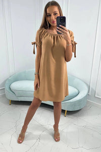 Dress tied on the sleeves 3320 / – Camel цвет / color | Lexline Fashion