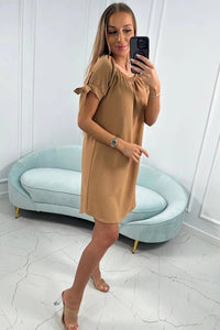 Dress tied on the sleeves 3320 / – Camel цвет / color | Lexline Fashion