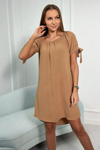 Dress tied on the sleeves 3320 / – Camel цвет / color | Lexline Fashion