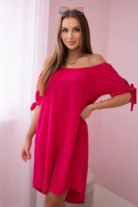 Dress tied on the sleeves 3320 / – Fuchsia цвет / color | Lexline Fashion