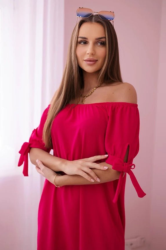 Dress tied on the sleeves 3320 / – Fuchsia цвет / color | Lexline Fashion