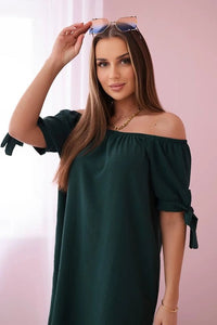 Dress tied on the sleeves 3320 / – Green || Dark цвет / color | Lexline Fashion