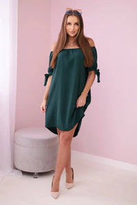 Dress tied on the sleeves 3320 / – Green || Dark цвет / color | Lexline Fashion