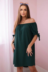 Dress tied on the sleeves 3320 / – Green || Dark цвет / color | Lexline Fashion