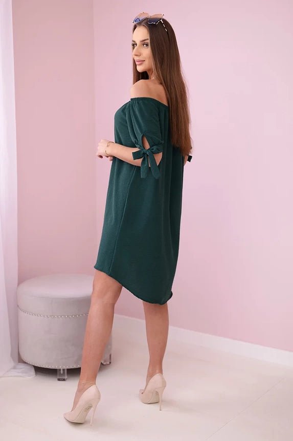 Dress tied on the sleeves 3320 / – Green || Dark цвет / color | Lexline Fashion