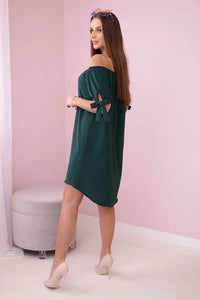 Dress tied on the sleeves 3320 / – Green || Dark цвет / color | Lexline Fashion