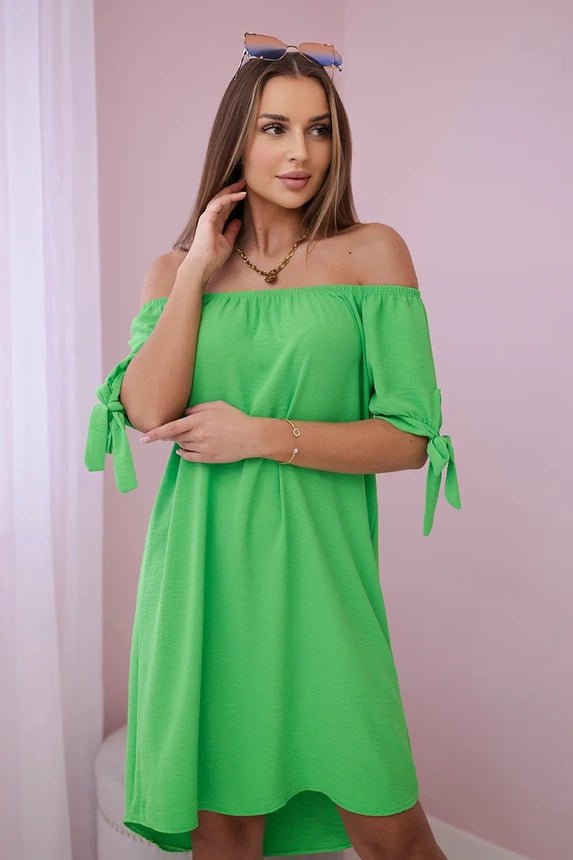 Dress tied on the sleeves 3320 / – Green || Light цвет / color | Lexline Fashion