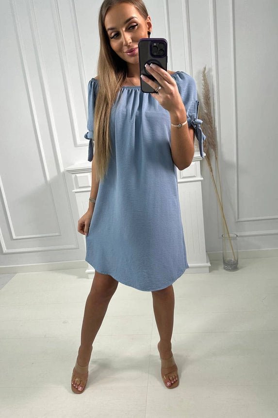 Dress tied on the sleeves 3320 / – Jeans || Light цвет / color | Lexline Fashion