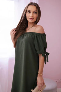 Dress tied on the sleeves 3320 / – Khaki цвет / color | Lexline Fashion