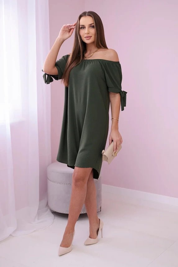Dress tied on the sleeves 3320 / – Khaki цвет / color | Lexline Fashion
