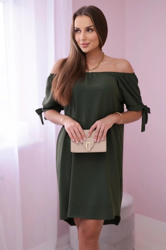 Dress tied on the sleeves 3320 / – Khaki цвет / color | Lexline Fashion