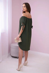 Dress tied on the sleeves 3320 / – Khaki цвет / color | Lexline Fashion
