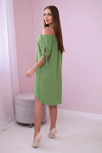 Dress tied on the sleeves 3320 / – Khaki || Light цвет / color | Lexline Fashion