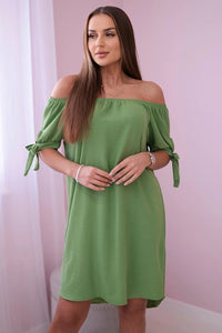 Dress tied on the sleeves 3320 / – Khaki || Light цвет / color | Lexline Fashion