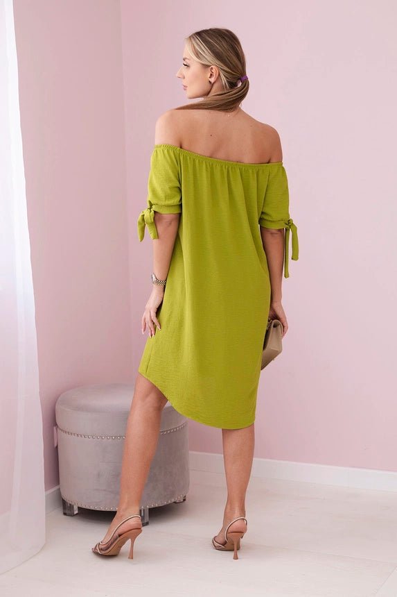 Dress tied on the sleeves 3320 / – Kiwi цвет / color | Lexline Fashion