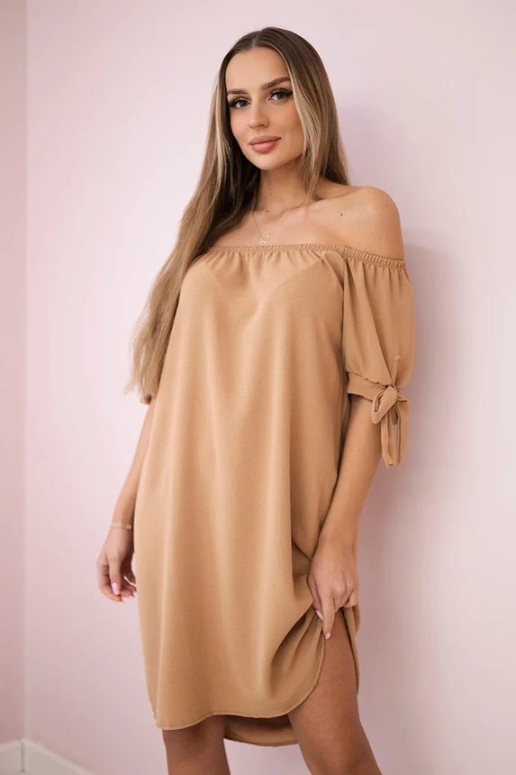 Dress tied on the sleeves 3320 / – Light || Camel цвет / color | Lexline Fashion
