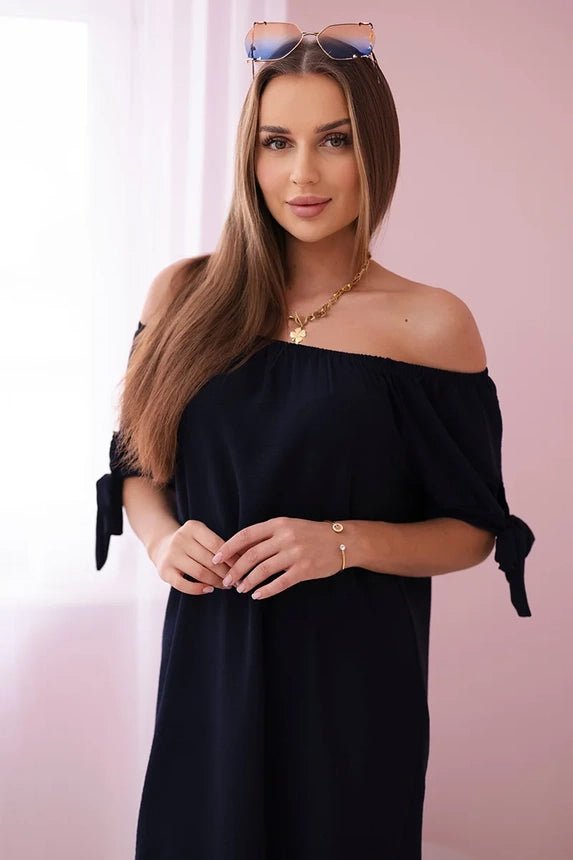 Dress tied on the sleeves 3320 / – Navy blue цвет / color | Lexline Fashion