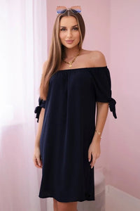 Dress tied on the sleeves 3320 / – Navy blue цвет / color | Lexline Fashion