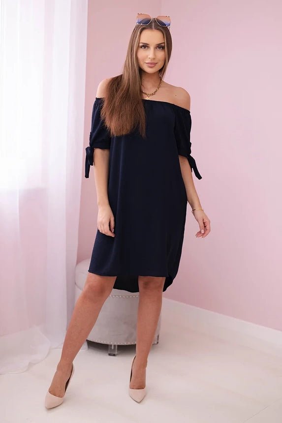 Dress tied on the sleeves 3320 / – Navy blue цвет / color | Lexline Fashion