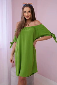 Dress tied on the sleeves 3320 / – Olive цвет / color | Lexline Fashion
