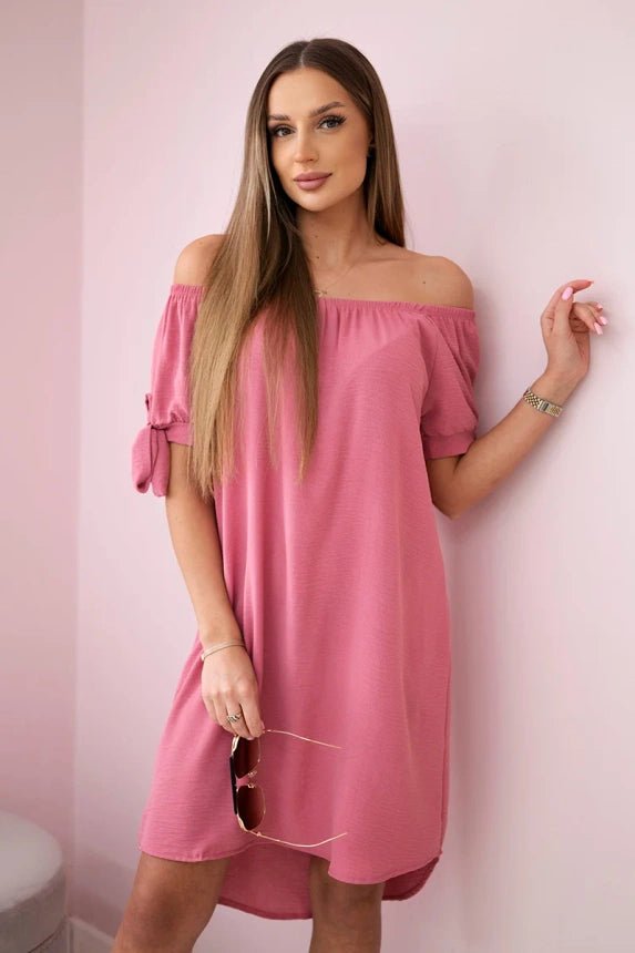 Dress tied on the sleeves 3320 / – Pink || Dark цвет / color | Lexline Fashion