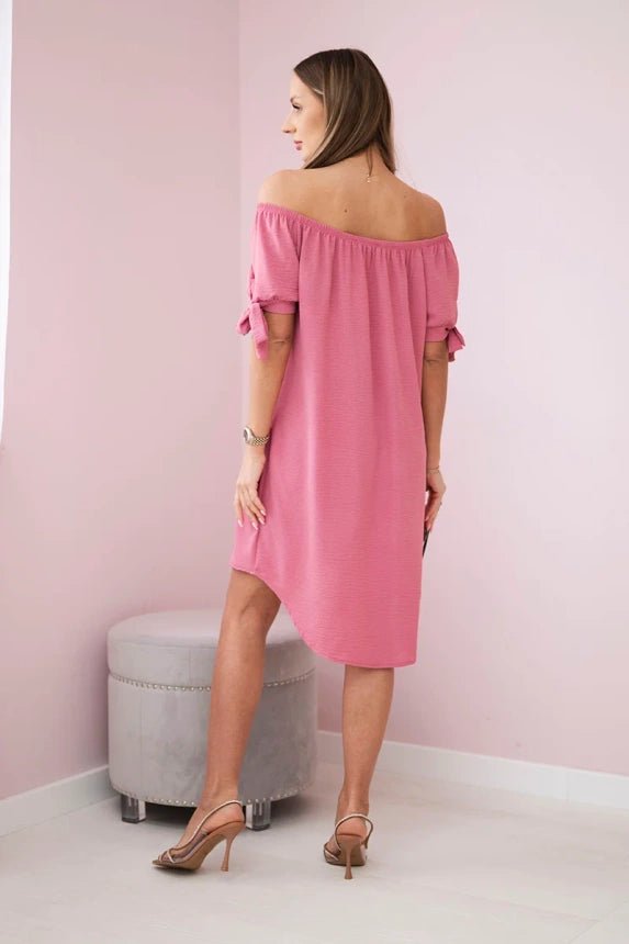 Dress tied on the sleeves 3320 / – Pink || Dark цвет / color | Lexline Fashion