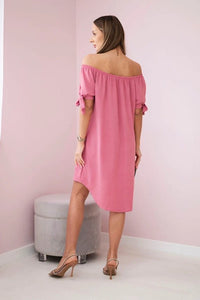 Dress tied on the sleeves 3320 / – Pink || Dark цвет / color | Lexline Fashion